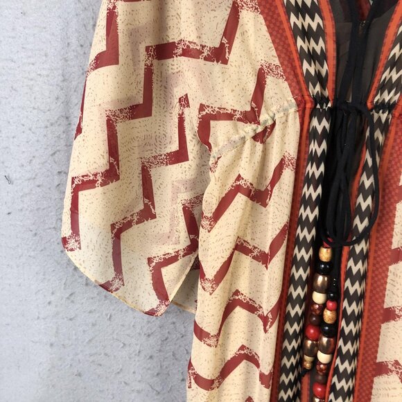 Soft Surroundings Dress Womens XS Multicolor Chevron Kaftan Maxi Boho Beaded - Picture 11 of 16